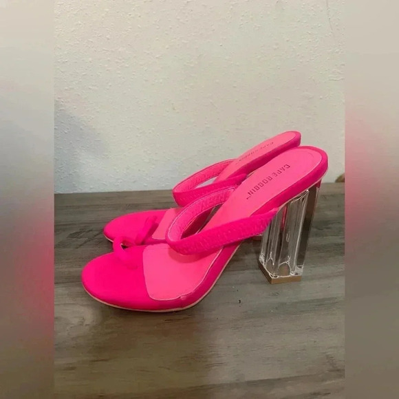 Cape Robbin Macaroon NeonPink Stretch Strap Lucite Clear High Heel,Women's SZ 7 - Picture 1 of 6